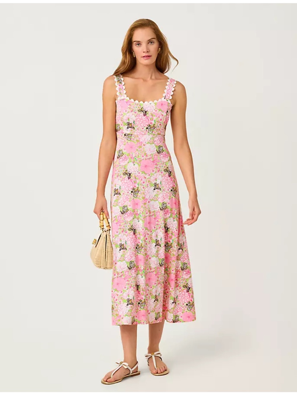 Lilly Pulitzer Pink Floral Square-Neck Midi Dress